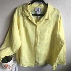 SUSAN GRAVER YELLOW BUTTON DOWN LINEN BLEND SHIRT